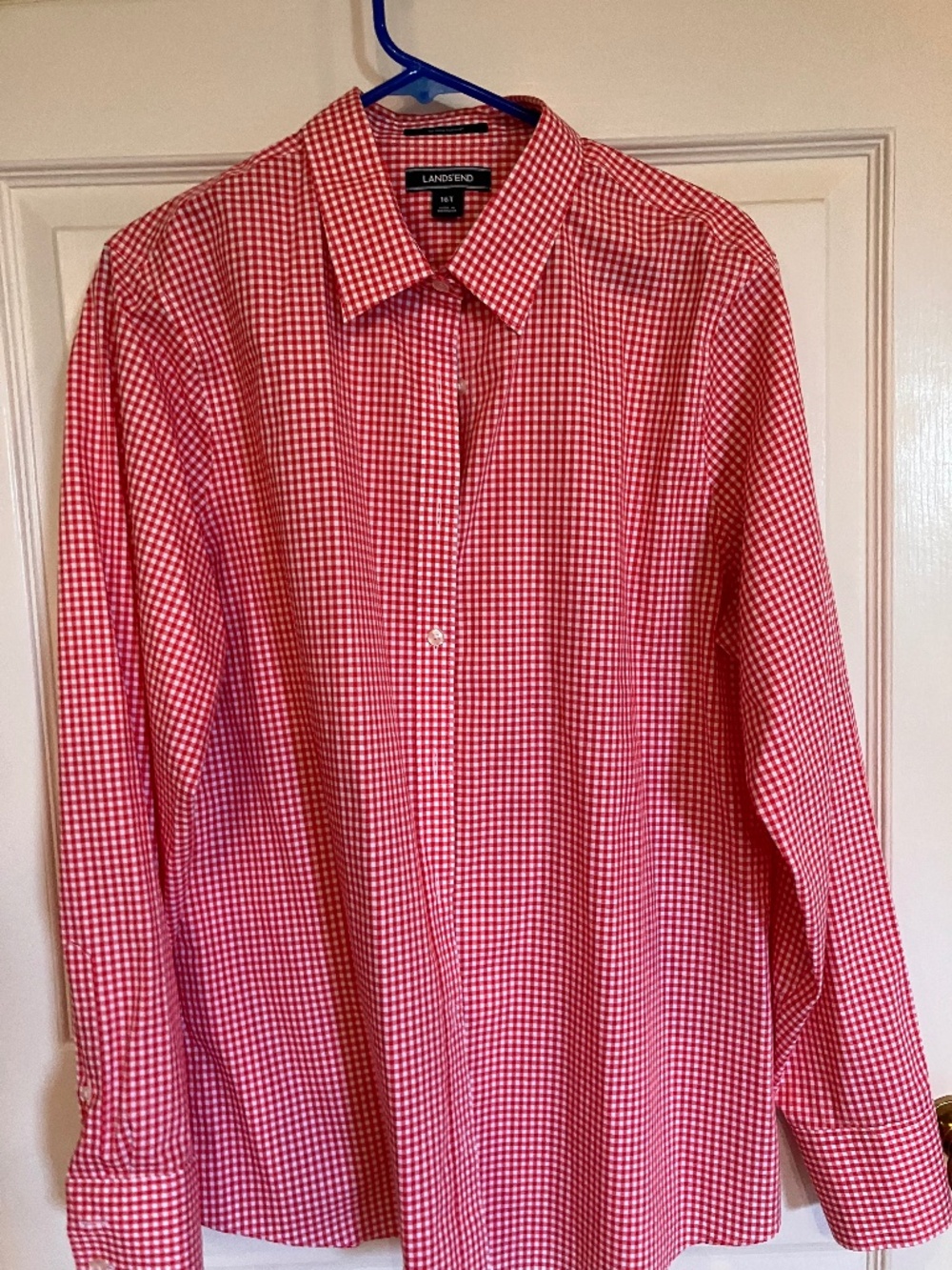 Lands End Red Gingham Oxford button down 16T